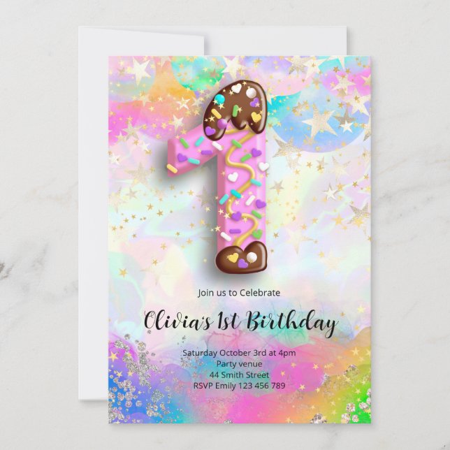 Einladung zum 1. Geburtstag für Mädchen (Vorderseite)