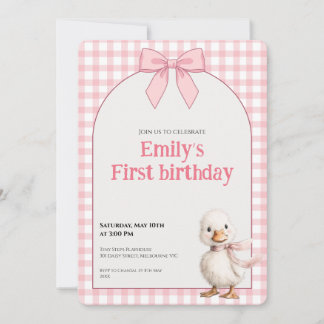 Einladung zum 1. Geburtstag Gingham Enten Thema Ka