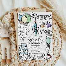 Einladung zum 1. Geburtstag, Handgezeichnet Geburt