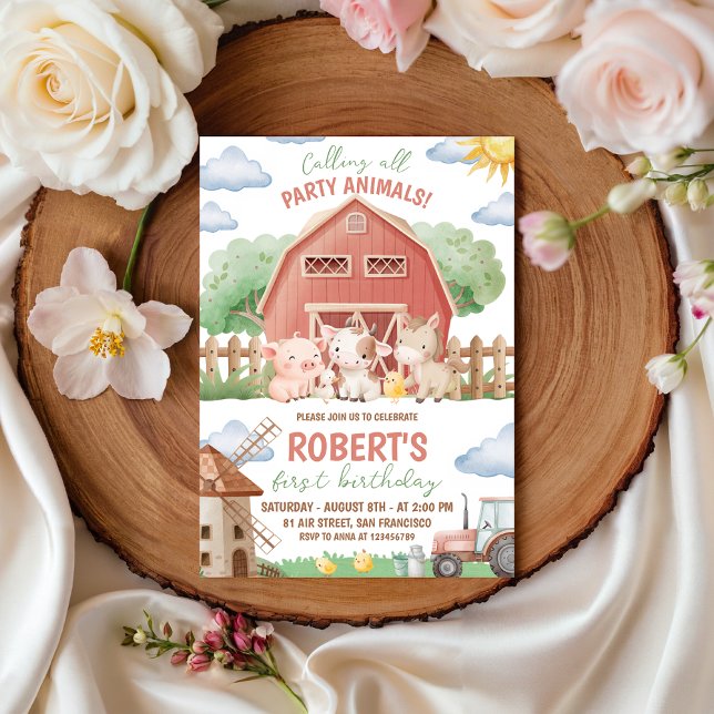 Einladung zum 1. Geburtstag mit Farmtieren (Von Creator hochgeladen)