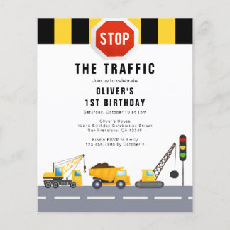 Einladung zum 1. Geburtstag Party Bauwagen