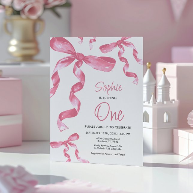 Einladung zum 1. Geburtstag Pink Bow (Von Creator hochgeladen)
