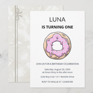 Einladung zum 1. Geburtstag - Pink Donut für Mädch