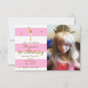 Einladung zum 1. GEBURTSTAG Rosa Weiß & Gold Foto