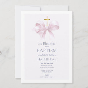 Einladung zum 1. Geburtstag und Taufe mit rosa Sch