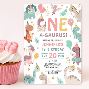 Einladung zum 1. Geburtstag von Dinosaurier-Mädche