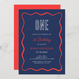 Einladung zum 1. Geburtstag von Wavy Red and Blue