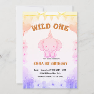 Einladung zum 1. Geburtstag: Wilder Elefant Süß