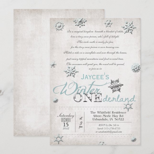 Einladung zum 1. Geburtstag Winter Onederland (Vorne/Hinten)