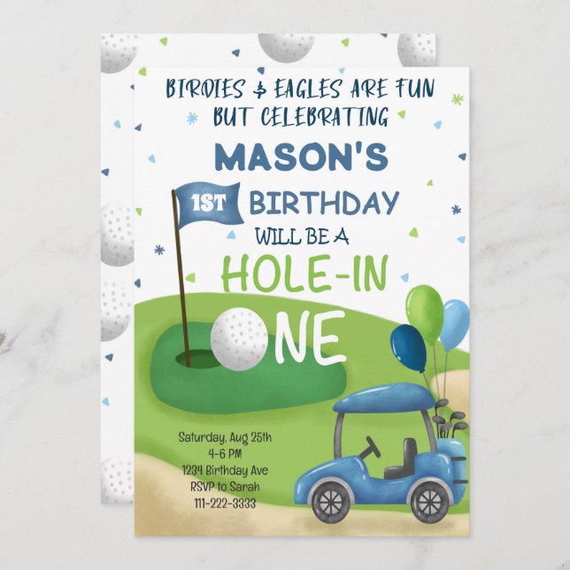 Einladung zum 1. Geburtstag zum Golf-Loch (Vorne/Hinten)