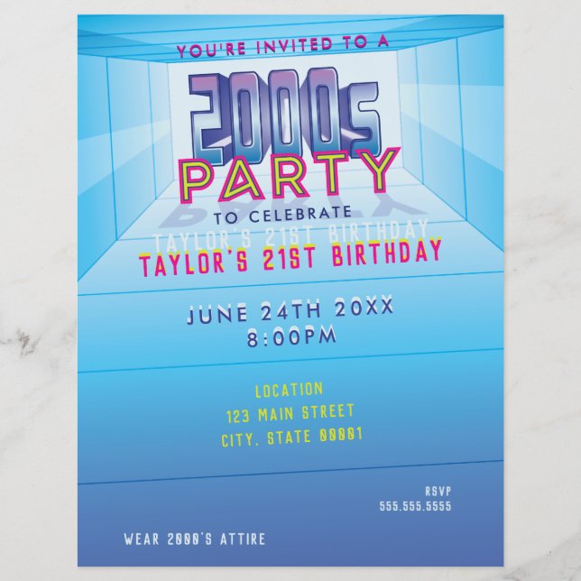 Einladung zum 2000er Party Thema Flyer (Vorne)