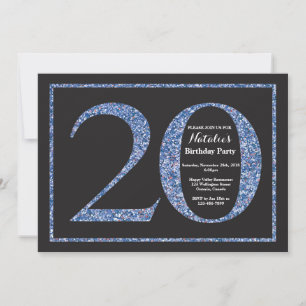 Einladung zum 20. Geburtstag Blaue Kreidetafel Gli