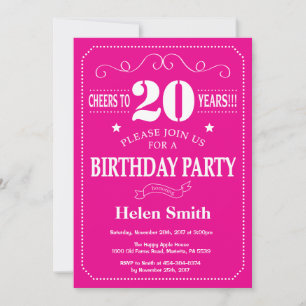 Einladung zum 20. Geburtstag in Hot Pink und Weiß