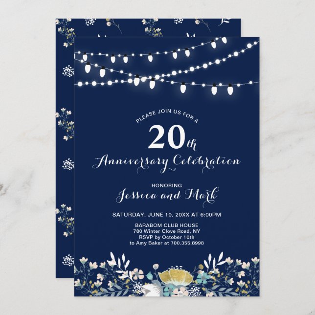 Einladung zum 20. Hochzeitstag der Marine & Gold (Vorne/Hinten)