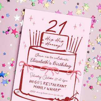 Einladung zum 21. Geburtstag Coquette Rosa Schleif