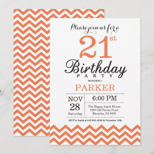 Einladung zum 21. Geburtstag Coral Chevron