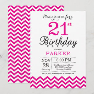 Einladung zum 21. Geburtstag Hot Pink Chevron