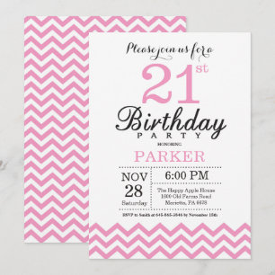 Einladung zum 21. Geburtstag Pink Chevron