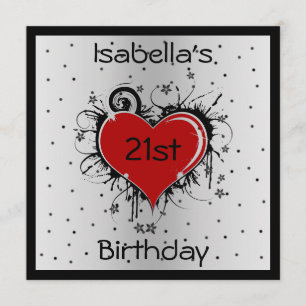 Einladung zum 21. Geburtstag Rotes Herz auf Schwar