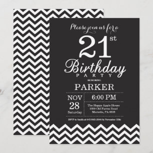 Einladung zum 21. Geburtstag Schwarz-Weiß-Chevron