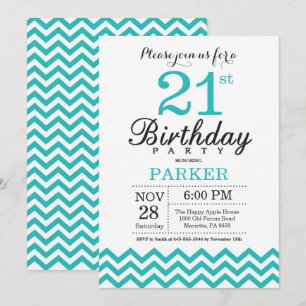 Einladung zum 21. Geburtstag Teal Chevron
