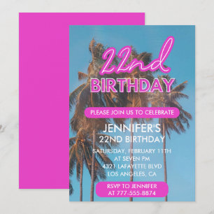 Einladung zum 22. Geburtstag Sommer Pinke Palme