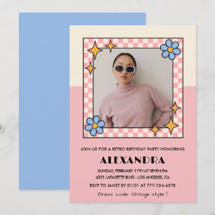 Einladung zum 25. Geburtstag Retro Groovy Pink Flo