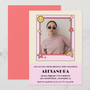 Einladung zum 25. Geburtstag Retro Groovy rosa Blu