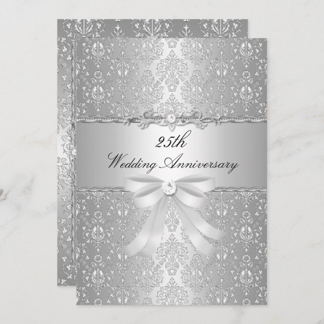 Einladung zum 25. Hochzeitstag von Damask Bow (Vorne/Hinten)