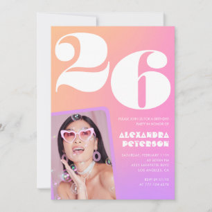 Einladung zum 26. Geburtstag mit rosa Verlauf Retr
