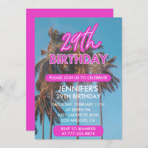 Einladung zum 29. Geburtstag Summer Pink Palm