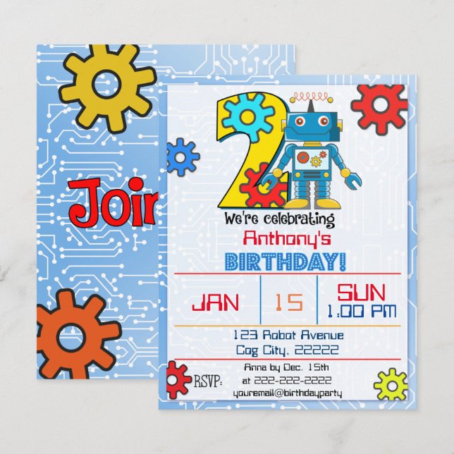 Einladung zum 2. Geburtstag eines Roboters (Vorne/Hinten)