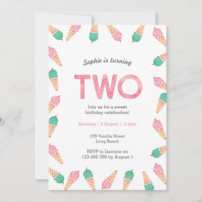 Einladung zum 2. Geburtstag | Eiscreme-Party (Vorderseite)