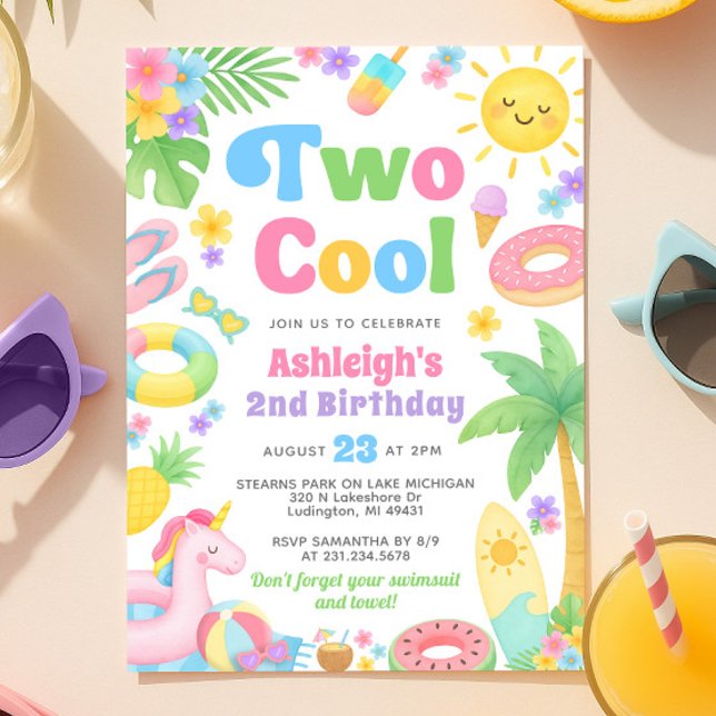 Einladung zum 2. Geburtstag - zwei Coolen (Summer 2nd Birthday Invitation - Two Cool)