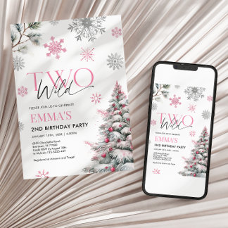 Einladung zum 2. Geburtstag, zwei wilde Rosa Gebur