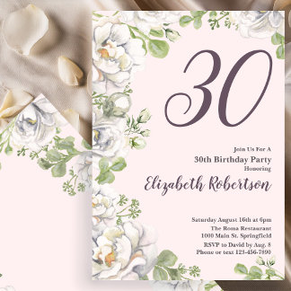 Einladung zum 30. Geburtstag Blush Pink Floral Peo