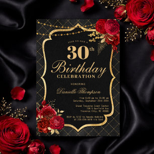 Einladung zum 30. Geburtstag in Schwarz, Rot und G