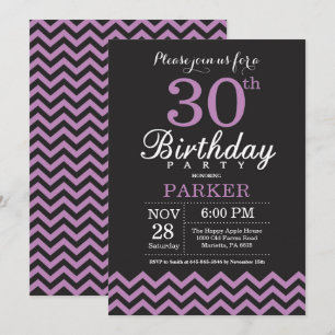 Einladung zum 30. Geburtstag in Schwarz und Lila