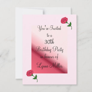 Einladung zum 30. Geburtstag mit rosa Rose