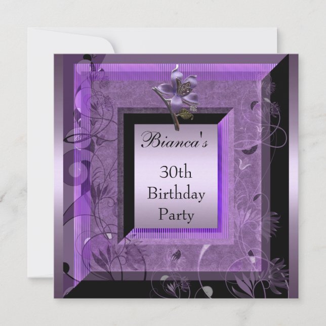 Einladung zum 30. Geburtstag Party Lila (Vorderseite)
