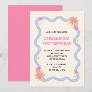 Einladung zum 31. Geburtstag Retro Groovy Pink Flo