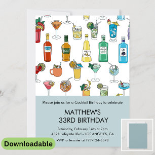 Einladung zum 33. Geburtstag Cocktail Modern