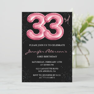 Einladung zum 33. Geburtstag Glam Pink Schwarzer L