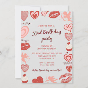 Einladung zum 33. Geburtstag Grau Rot Engel