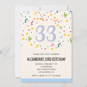 Einladung zum 33. Geburtstag Konfetti