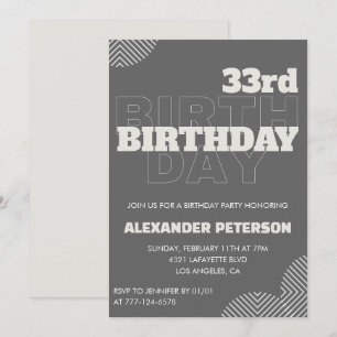 Einladung zum 33. Geburtstag Männer Graue Typograf