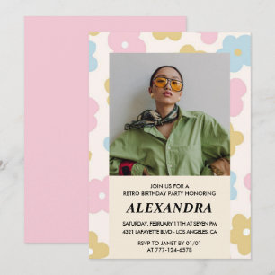 Einladung zum 36. Geburtstag mit rosa retro-fotogr