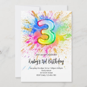 Einladung zum 3. Geburtstag mit Regenbogenfarben-S
