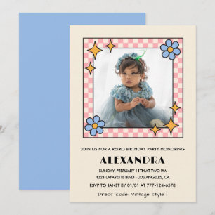 Einladung zum 3. Geburtstag Retro Groovy Blau Flor