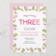 Einladung zum 3. Geburtstag | tropisches Flamingo